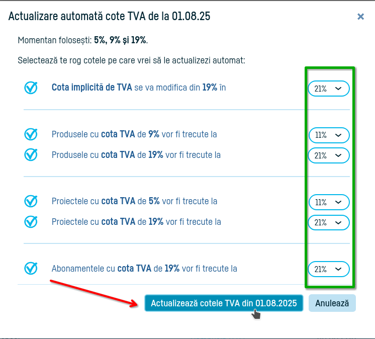 Cum actualizezi automat cotele de TVA - pasul 2