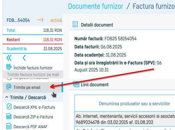 Cum trimiți facturile de furnizori pe email - pasul 2