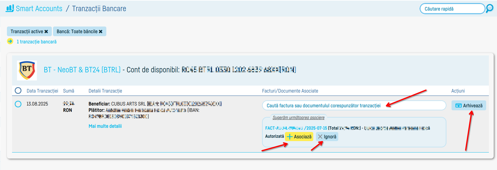 Asocierea automată a tranzacțiilor bancare cu facturile - pasul 7