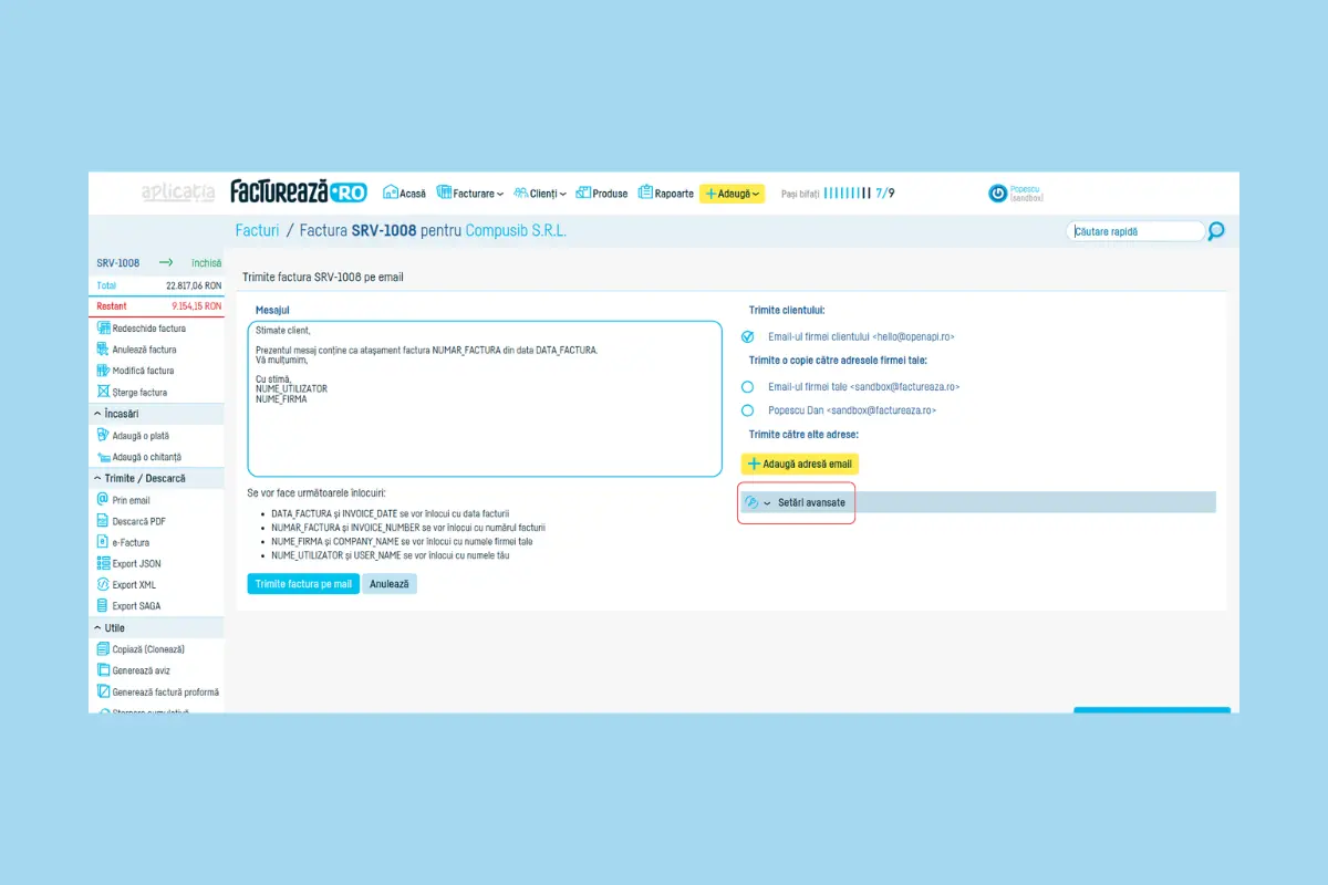 Cum programez trimiterea unei facturi pe email - pasul 4