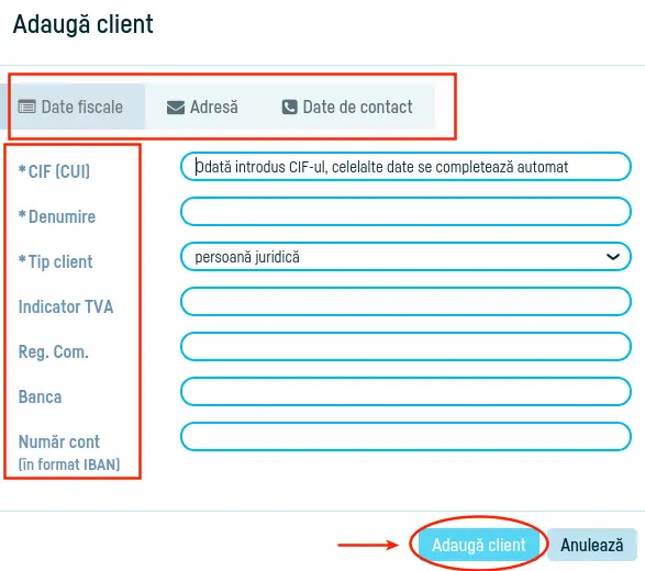 Cum introduc un client nou? - pasul 3