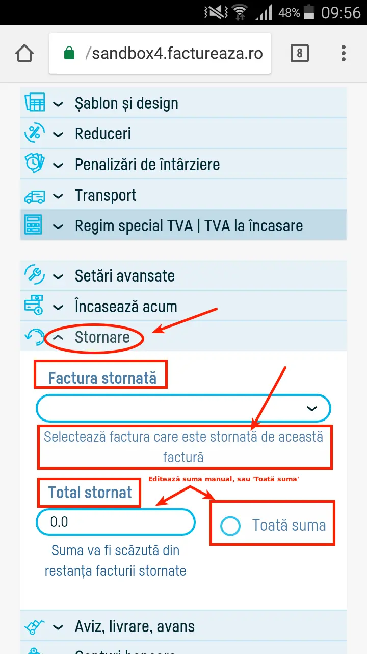 Cum stornez o factură? - pasul 3