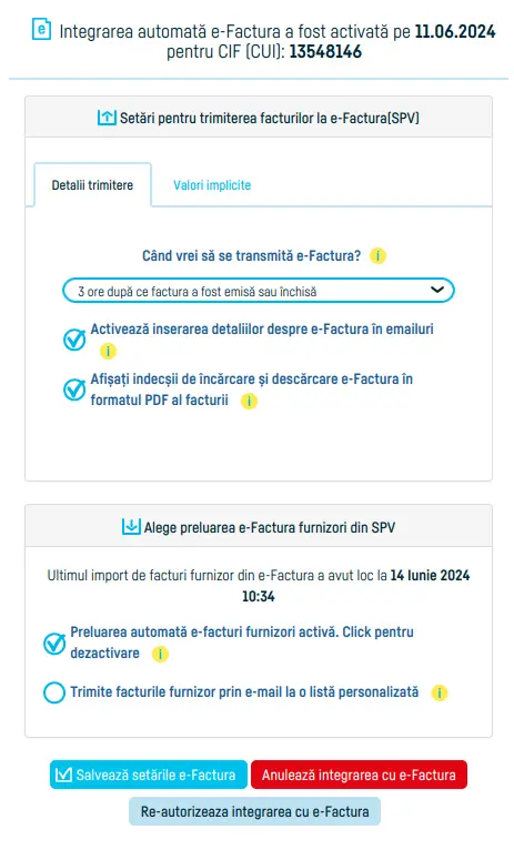 Cum configurezi setările e-Factura - pasul 2