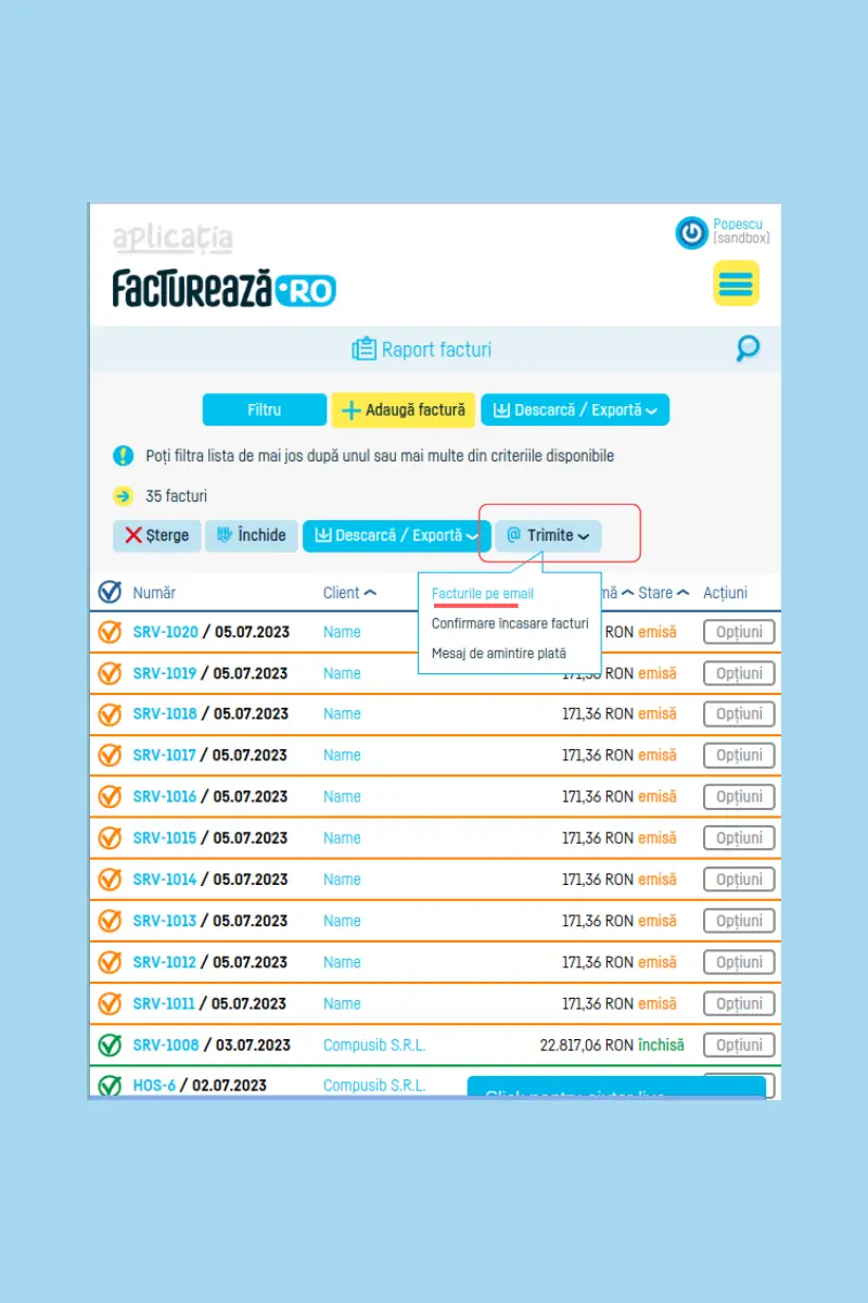Cum programez trimiterea unei facturi pe email - pasul 3
