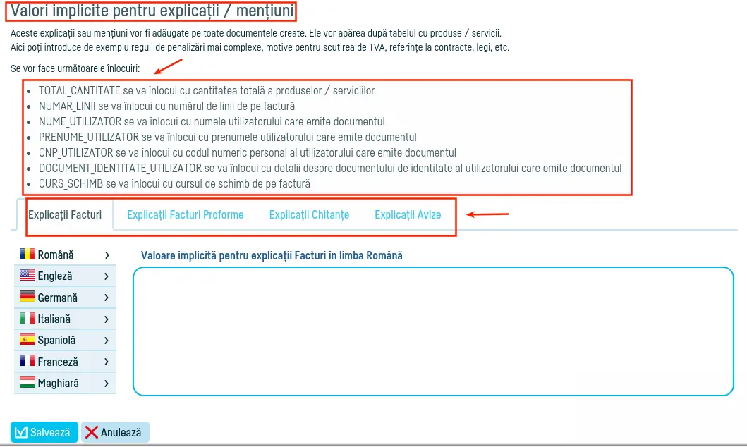 Cum stabilesc valorile implicite pentru facturi? - pasul 4