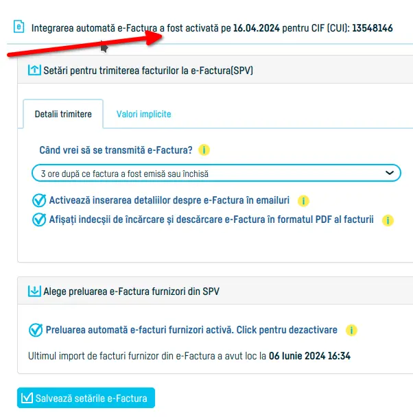 Cum activezi integrarea automată cu e-factura - pasul 7