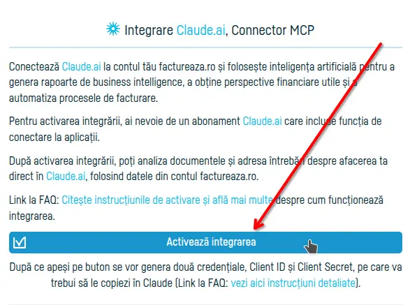 Cum conectezi Claude.ai la factureaza.ro - pasul 3
