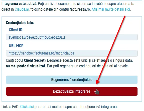 Cum conectezi Claude.ai la factureaza.ro - pasul 15