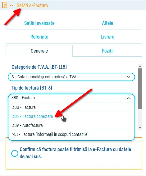 Cum stornezi sau corectezi efactura - pasul 1