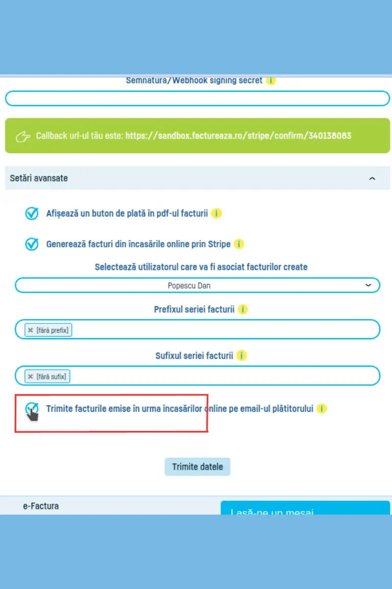 integrare facturi online Stripe