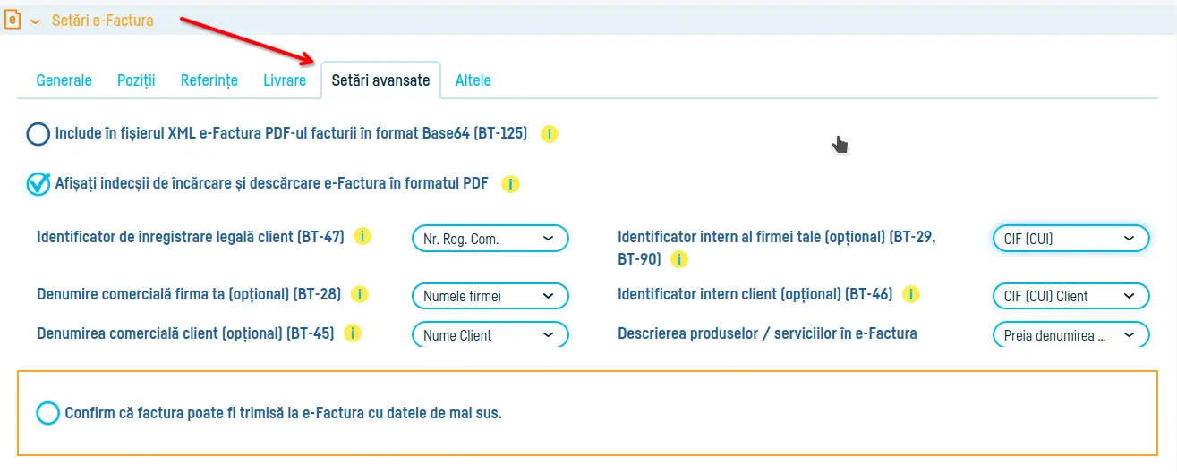 Cum folosești setările avansate e-Factura - pasul 1