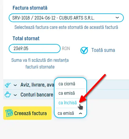 Cum emit o factură de stornare - pasul 5