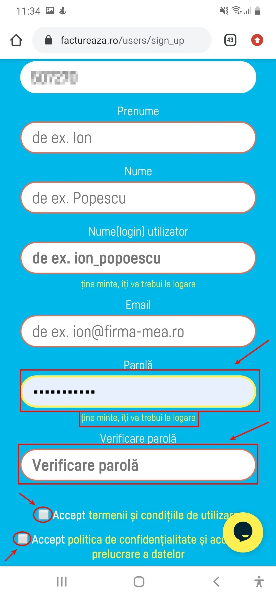 Înscrierea pe factureaza.ro - pasul 5