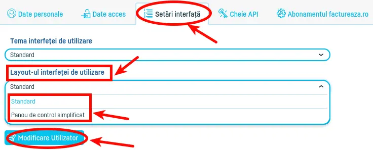 Setare layout interfață de utilizare - pasul 2