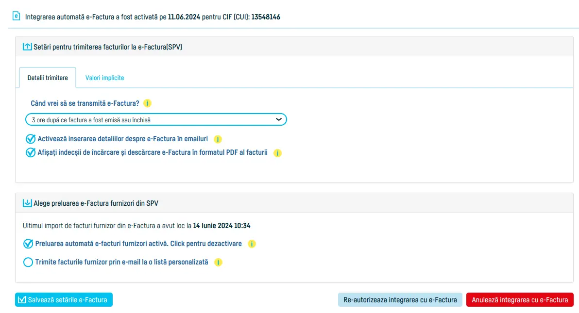 Cum configurezi setările e-Factura - pasul 2