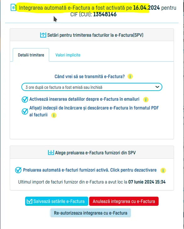 Cum activezi integrarea automată cu e-factura - pasul 7