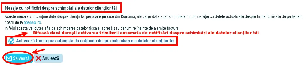 Notificări cu schimbări în datele clienţilor - pasul 3