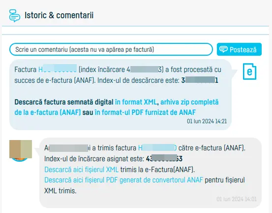 Cum verifici transmiterea la eFactura - pasul 7