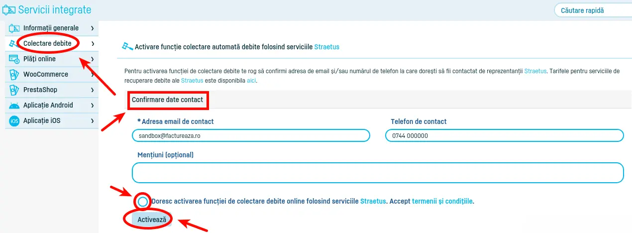 Activare colectare automată debite prin STRAETUS? - pasul 3