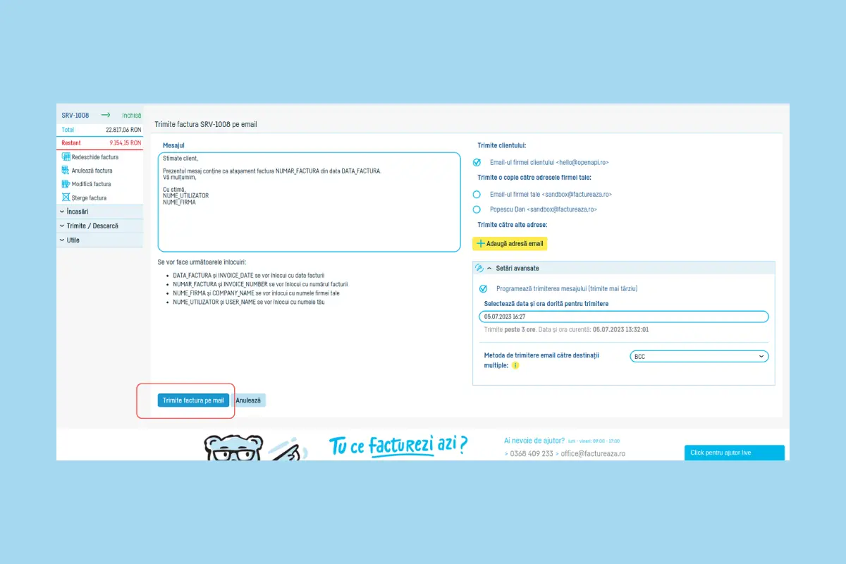 Cum programez trimiterea unei facturi pe email - pasul 7