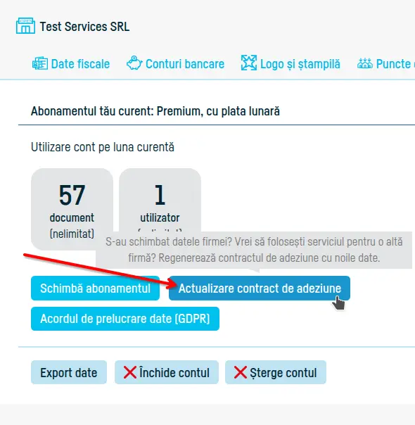 Actualizarea datelor firmei mele în contract - pasul 3