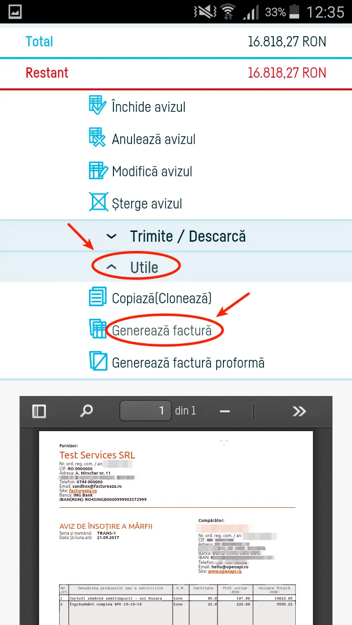 Cum generez o factură dintr-un aviz? - pasul 3