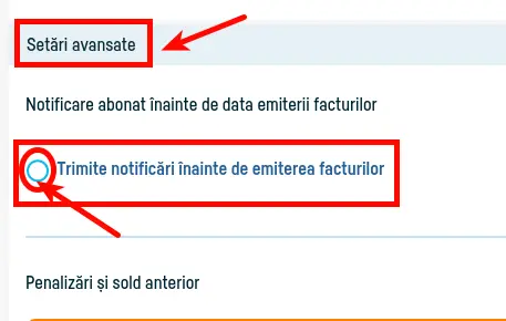 Notificare abonat înainte de data emiterii facturilor - pasul 1