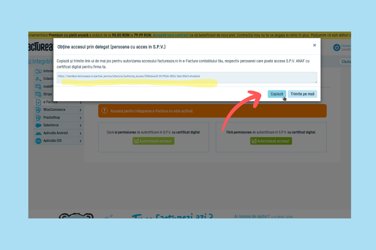 link autorizare acces e-factura