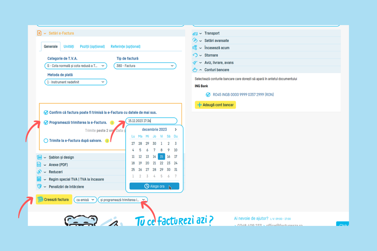 programeaza trimitere e-factura